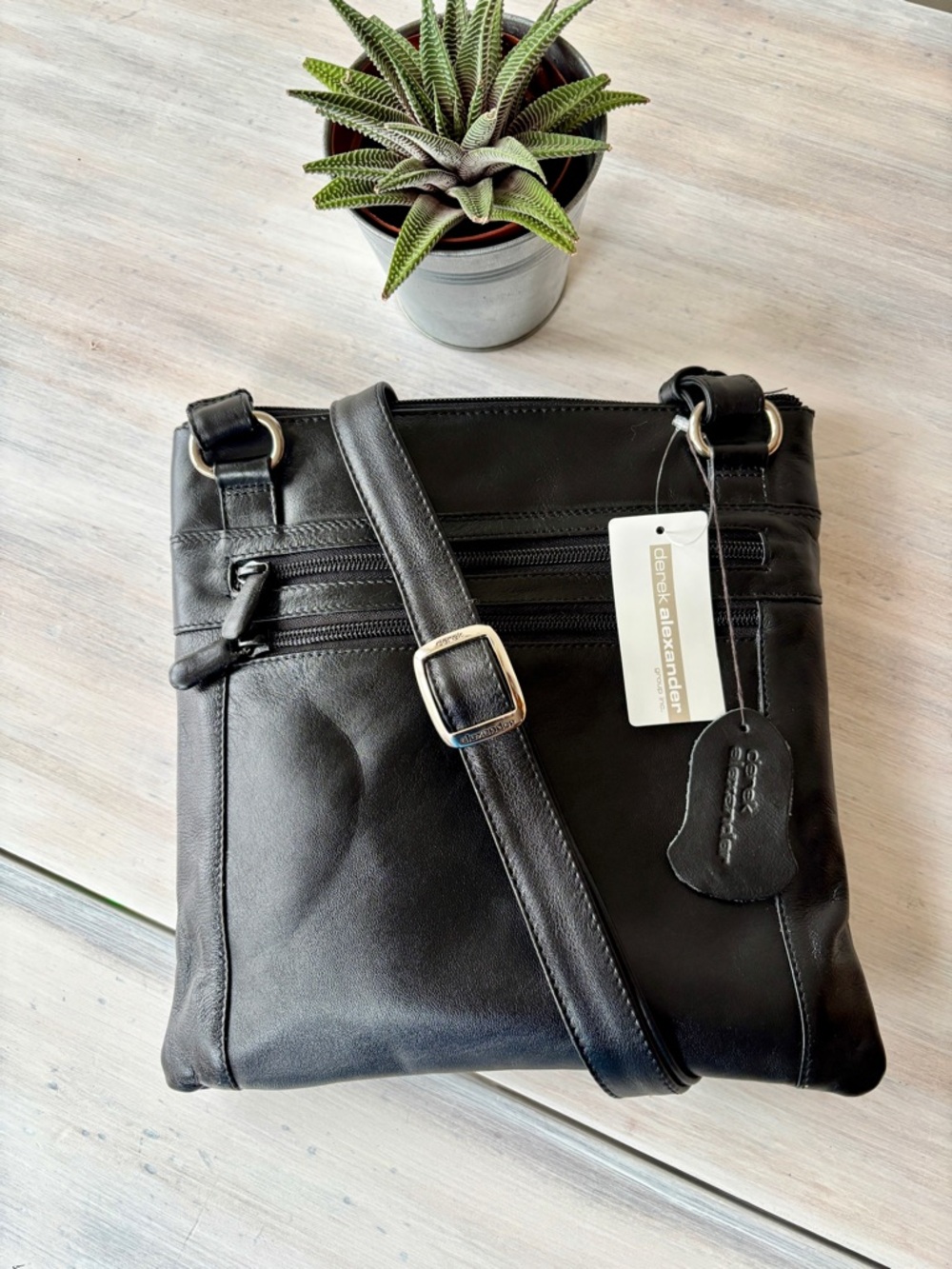 NWT Vintage Derek Alexander Black Leather Crossbody Purse.